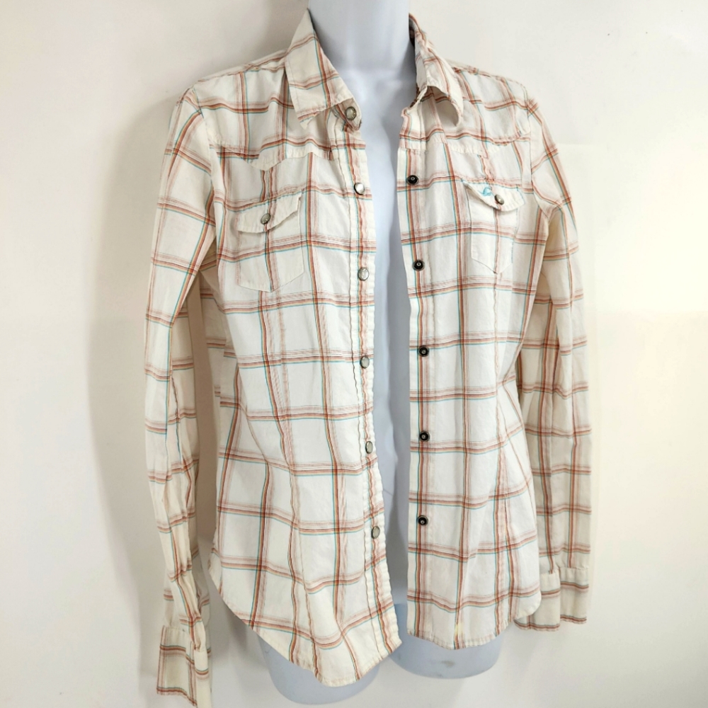 Hollister size large vintage pearl snap button down shirt plaid womens y2k